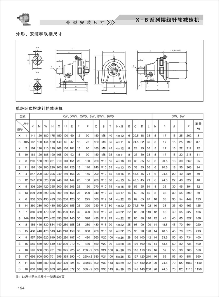 X.B擺線針輪減速機外型安裝尺寸